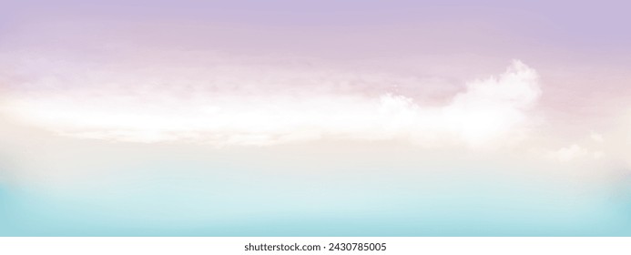 Blue sky and white soft clouds with purple sunlight. Blue sky with cloud scape colorful. Vector illustration.