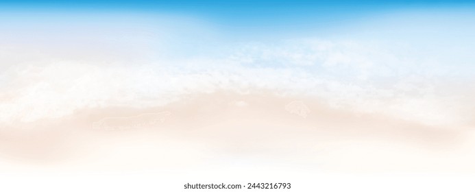 Cielo azul y nubes suaves blancas con color claro beige. Cielo azul con paisaje de nubes colorido. Ilustración vectorial.