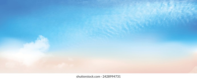 Blue sky and white,beige soft clouds.  Blue sky with cloud scape colorful. Vector illustration.