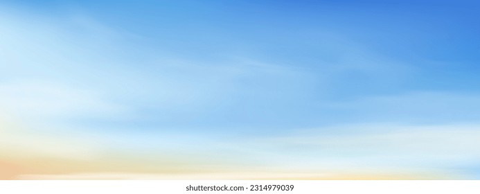 Blue sky and Yellow with altostratus clouds background,Vector Cartoon Morning Sky with cirrus clous,Concept all seasonal horizon banner in sunny day,Vector illustration nature Spring Summer background