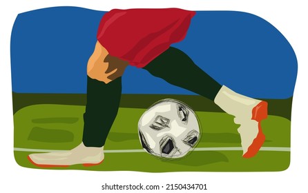 blue sky,football field,football player's legs, soccer ball. design element.vector illustration.high quality.textiles,wallpaper,print,logo,for your business