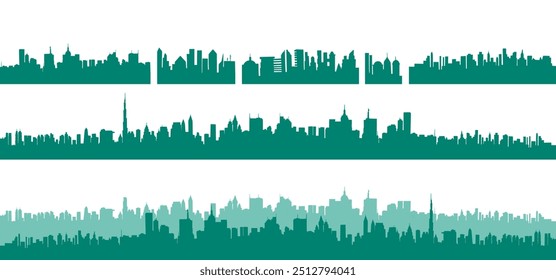 blue skyline city silhouette. hand drawing. Not AI. Vector illustration.