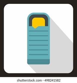 Blue sleeping bag icon. Flat illustration of sleeping bag vector icon for web