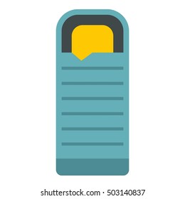Blue sleeping bag icon. Flat illustration of sleeping bag vector icon for web design
