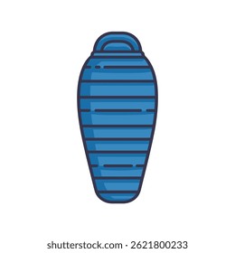 Blue sleeping bag rests camping equipment outdoor