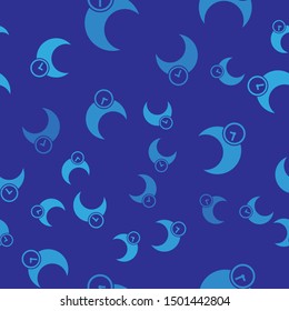 Blue Sleeping moon icon isolated seamless pattern on blue background.  Vector Illustration