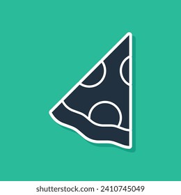 Blue Slice of pizza icon isolated on green background. Fast food menu.  Vector