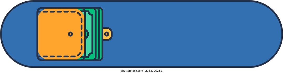 Blue slider switch with open money wallet symbol. On off and control options toggle, digital panel element of modern multimedia device. Stroke outline vector icon isolated on white background