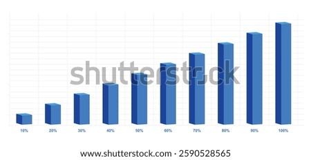 Blue slim chart bars template, 10%-100% number text. chart bars template. Business graph and diagram. flowchart infographic. presentation and chart