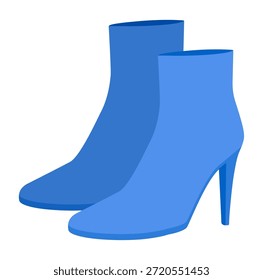 Bota de plataforma de estilete delgada azul para mujer color par. Eje extendido con tacón delgado para una elegancia estacional, aspecto de evento de lujo. Ilustración de moda técnica CAD maqueta Vector hombres aislados estilo moderno