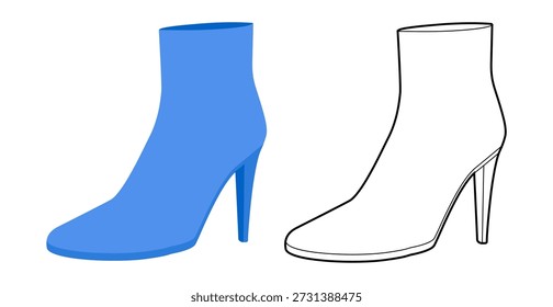 Blue slim stiletto platform boot women flat plus line set. Extended shaft with thin heel for winter and gathering. Technical fashion illustration CAD mockup mixed vector men unisex isolated chic style