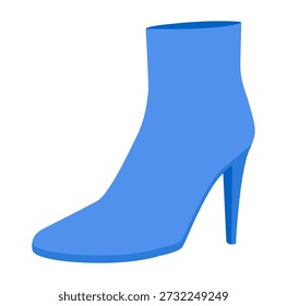 Blue slim stiletto platform boot women color flat pair. Extended shaft with thin heel for stylish chic wear. Technical fashion illustration CAD mockup smooth vector men unisex isolated trendy style.