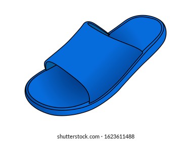 Blue Slipper Shoes Template Vector On White Background, Perspective View