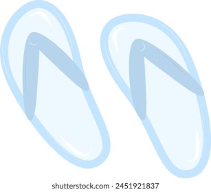 Blue slippers Cartoon summer elements, travel, beach, summertime accessory. Cocktails, ice cream and exotic fruits vector illustration set. Palm and serfing board. Umbrella and sunglasses