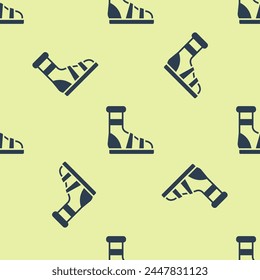 Blue Slippers with socks icon isolated seamless pattern on yellow background. Beach slippers sign. Flip flops.  Vector