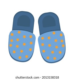 Blue slippers with stars, color isolated vector illustration in the flat style