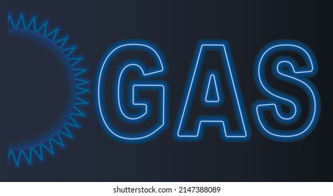 Slogan azul GAS con llama de gas. Ilustración vectorial.