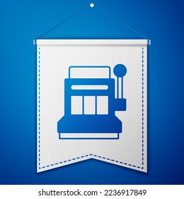 Blue Slot machine icon isolated on blue background. White pennant template. Vector