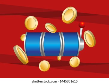Blue Slot Machine Slots Reel With Coins Jackpot Spin Gambling Vector Illustration