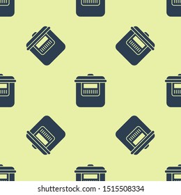 Blue Slow cooker icon isolated seamless pattern on yellow background. Electric pan.  Vector Illustration