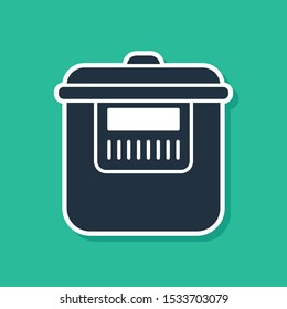 Blue Slow cooker icon isolated on green background. Electric pan.  Vector Illustration