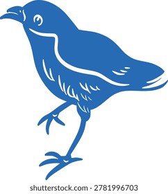 Blue small bird sparrow silhouette walking vector graphic design