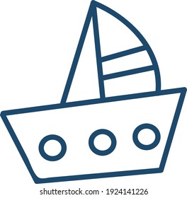 Blue small boat, illustration, vector on white background.