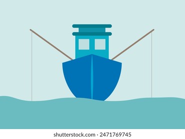 Barco Pequeño azul con dos varas.