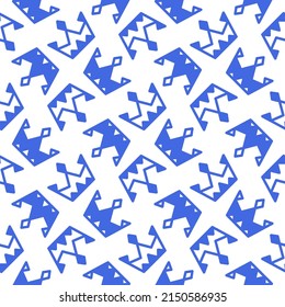 Blue small crowns isolated on white background. Cute monochrome royal seamless pattern. Vector simple flat graphic illustration. Texture.