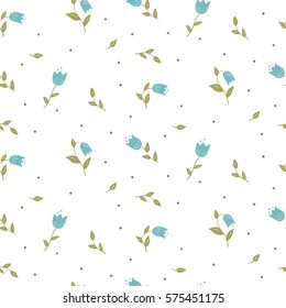  Blue small flowers with peas. Seamless Floral Pattern
