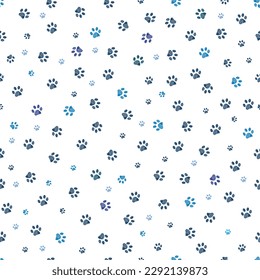 Blue small scale doodle paw prints. Seamless fabric design pattern