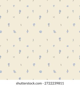 Blue small scale roses ditsy floral seamless design pattern