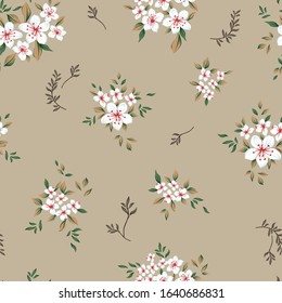 blue small vector flowers with leaves bunches pattern on grey background