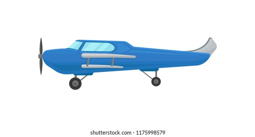 Blue small vintage plane, light aircraft vector Illustration on a white background