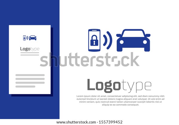 Blue Smart car\
alarm system icon isolated on white background. The smartphone\
controls the car security on the wireless. Logo design template\
element. Vector\
Illustration