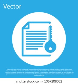 Blue Smart contract icon isolated on blue background. Blockchain technology, cryptocurrency mining, bitcoin, altcoins, digital money market. White circle button. Flat design. Vector Illustration