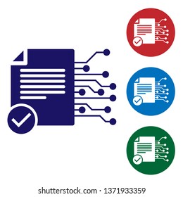 Blue Smart contract icon isolated on white background. Blockchain technology, cryptocurrency mining, bitcoin, altcoins, digital money market. Set color icon in circle buttons. Vector Illustration