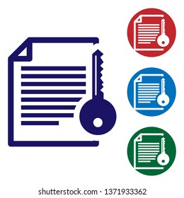 Blue Smart contract icon isolated on white background. Blockchain technology, cryptocurrency mining, bitcoin, altcoins, digital money market. Set color icon in circle buttons. Vector Illustration