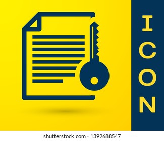 Blue Smart contract icon isolated on yellow background. Blockchain technology, cryptocurrency mining, bitcoin, altcoins, digital money market. Vector Illustration