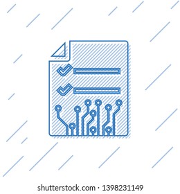 Blue Smart contract line icon isolated on white background. Blockchain technology, cryptocurrency mining, bitcoin, altcoins, digital money market. Vector Illustration
