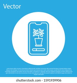 Blue Smart control farming system mobile application icon isolated on blue background. White circle button. Vector Illustration