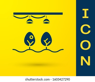 Blue Smart farm with light bulb and plant symbol icon isolated on yellow background.  Vector Illustration