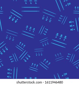 Blue Smart farm with light bulb and plant symbol icon isolated seamless pattern on blue background.  Vector Illustration