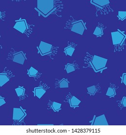 Blue Smart home icon isolated seamless pattern on blue background. Remote control. Vector Illustration