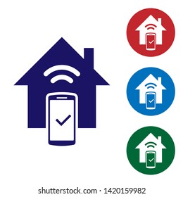 Blue Smart home - remote control system icon isolated on white background. Set color icon in circle buttons. Vector Illustration