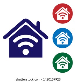 Blue Smart home with wi-fi icon isolated on white background. Remote control. Set color icon in circle buttons. Vector Illustration