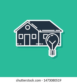 Blue Smart house and light bulb icon isolated on green background.  Vector Illustration