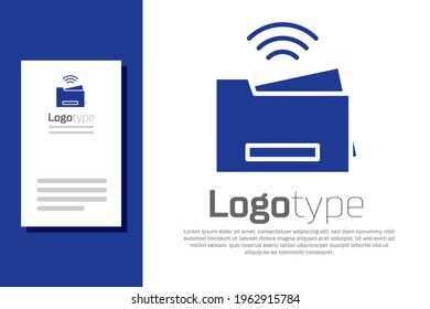 Blue Smart printer system icon isolated on white background. Internet of things concept with wireless connection. Logo design template element. Vector
