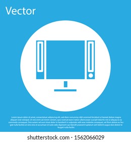 Blue Smart Tv icon isolated on blue background. Television sign. White circle button. Vector Illustration