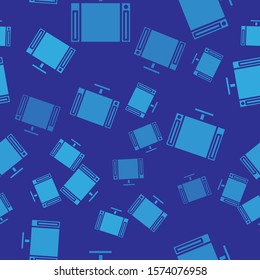 Blue Smart Tv icon isolated seamless pattern on blue background. Television sign.  Vector Illustration